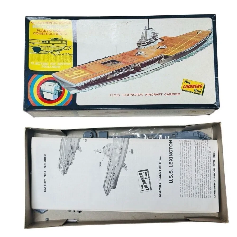 1968 Model Kit Motorized Lindberg Line USS Lexington Aircraft Carrier complete